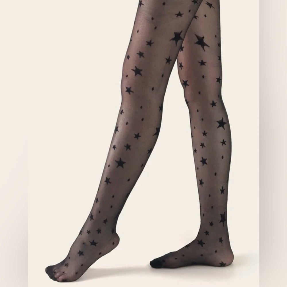 Black Star Print Mesh Tights - Picture 5 of 11